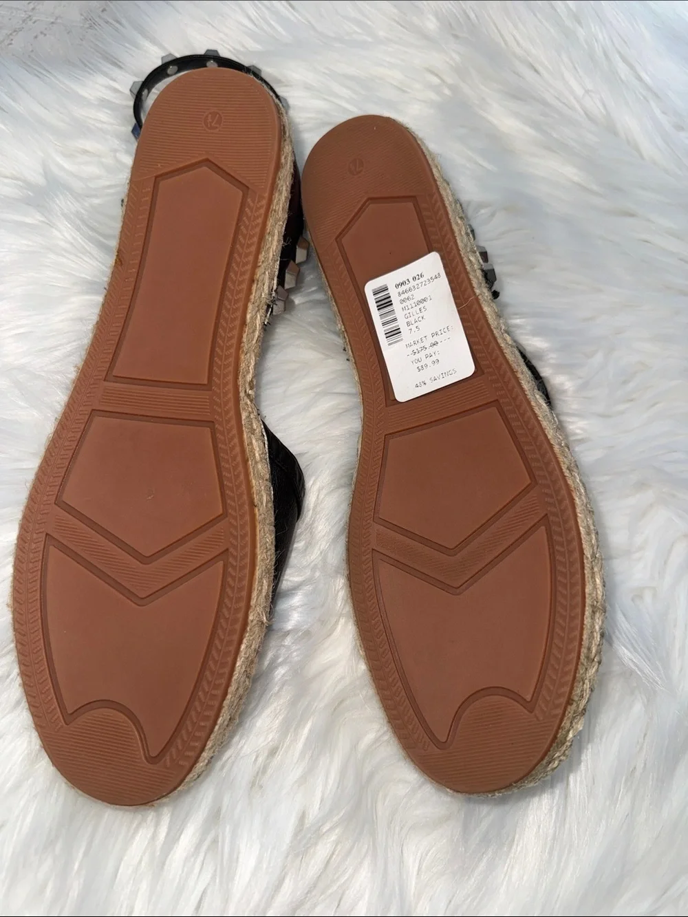 Rebecca Minkoff Black Leather Espadrille Flats with Studded Ankle Wraps Size 7.5
